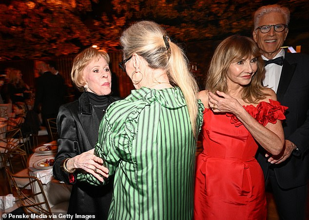 Meanwhile, Ted congratulated Viola as he accepted his award, calling her a 'great actor' (L-R Carol Burnett, Meryl, Mary and Ted)