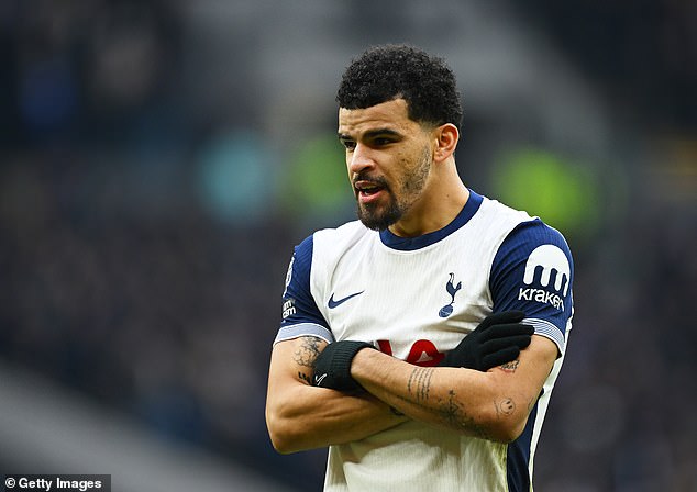 Dominic Solanke celebrates after putting Tottenham ahead after just four minutes