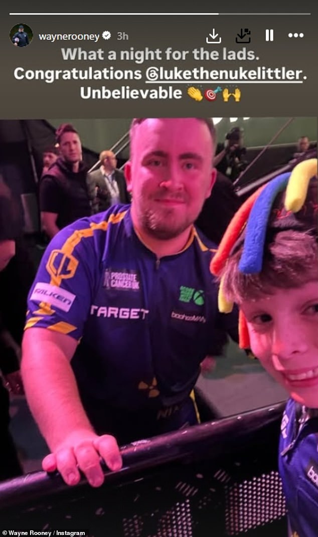 The former Plymouth Argyle manager, 39, shared on his Instagram a photo of one of his sons, 11-year-old Klay, meeting the new world champion and wrote: 'What a night for the boys. Congratulations Luc. 'Unbelievable'