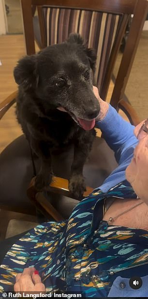 Ruth shared a sweet video of her mother fussing over her dog Maggie and wrote: 'SHE'S HOME!!! Mom's finally out of the hospital!'