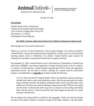 The charity's attorney, Jareb Gleckel, wrote to the chairman of the San Francisco Commission of Animal Control and Welfare on October 30 detailing their findings