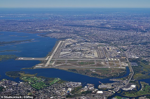 The traveler shot the video above Brookville Blvd in Queens, New York, right next to JFK Airport