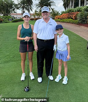 Trump was playing golf when he convinced Norman to change his vote (Photo: Trump with his granddaughter Kai in November)