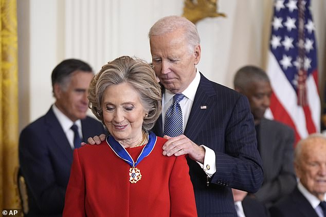 President Joe Biden presents the Presidential Medal of Freedom to Hillary Clinton