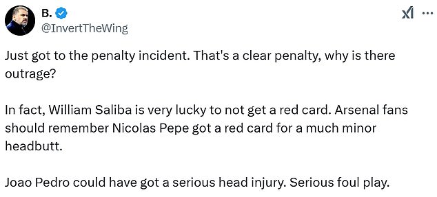 1736026844 448 Arsenal and Brighton fans clash over Joao Pedros controversial penalty