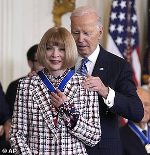 Anna decided to stop wearing sunglasses on Saturday when she visited the White House to receive the Presidential Medal of Freedom from President Joe Biden