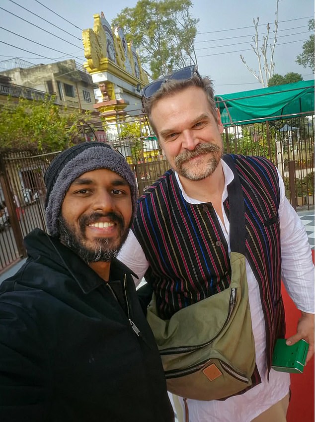 Allen's social media sleuthing revealed that Harbor was in India last week and posed for a photo with a fan at the temple