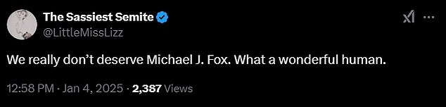 A second gushed: “We really don't deserve Michael J. Fox. What a wonderful person