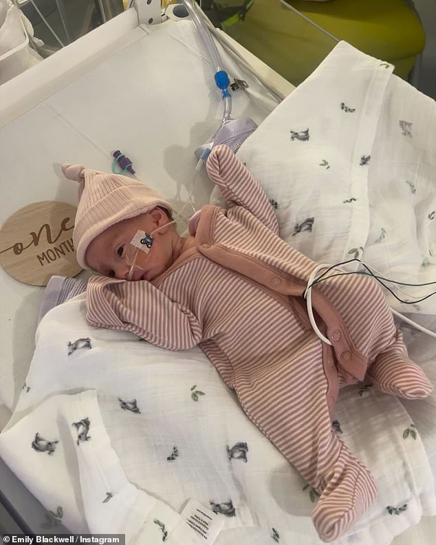 She shared a photo of Eva in the hospital when she was one month old