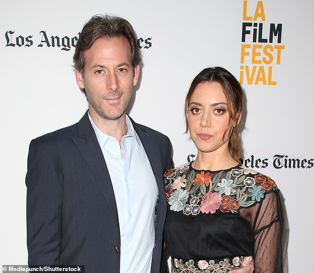 Baena was found dead by an assistant in his LA home around 10:30 a.m. on Friday. He is seen here next to his wife Aubrey Plaza