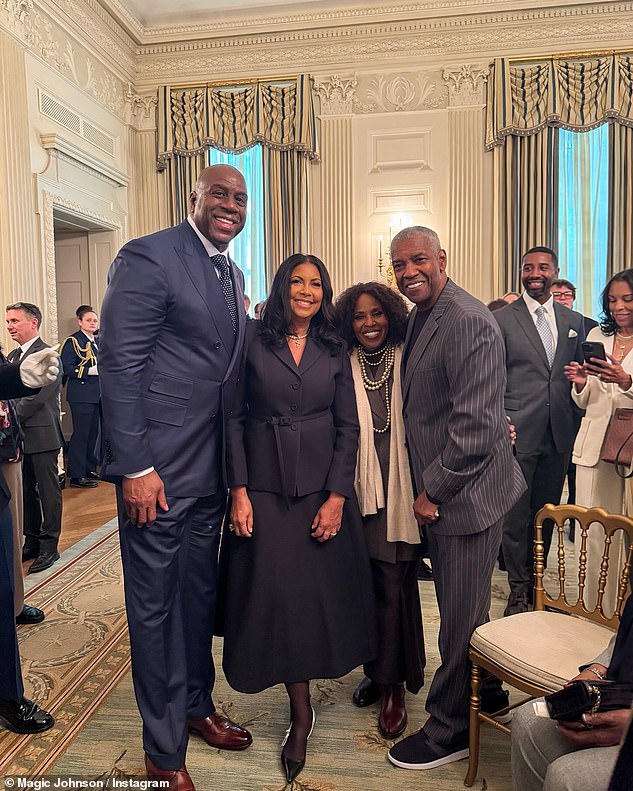 The NBA legend was honored alongside Hollywood icon Denzel Washington (right)