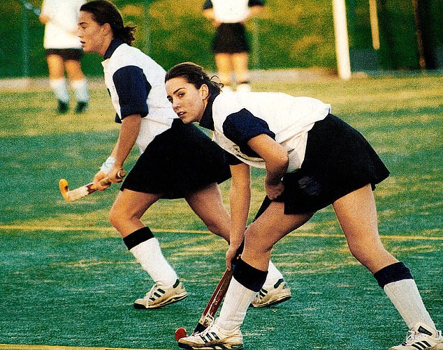 Kate Middleton plays hockey with her sister Pippa Middleton (left) at Marlborough College