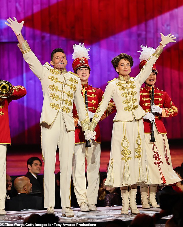 Hugh and Sutton took on the roles of Harold Hill and Marian Paroo in The Music Man, which ran from February 2022 to January 2023 at the Winter Garden Theater in Manhattan (pictured in 2022)