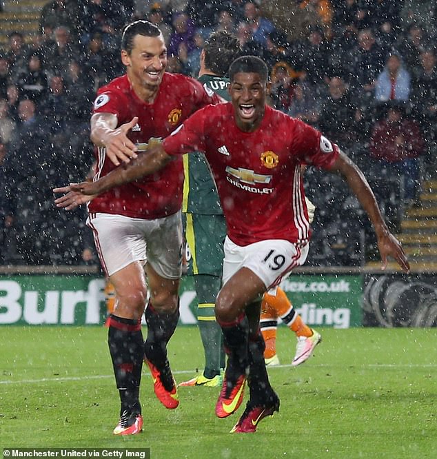 Rashford played alongside Milan chief Ibrahimovic (left) at Old Trafford 2016 and 2018