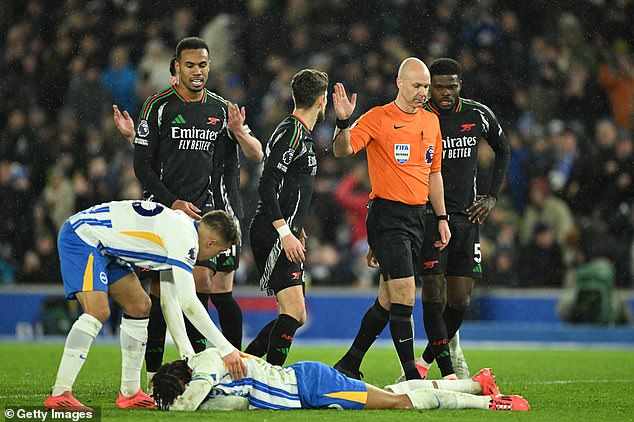 Pedro was left writhing in pain on the ground after being knocked down by Saliba's headbutt