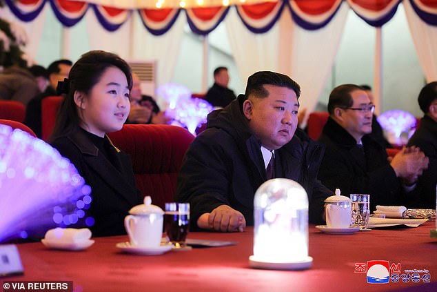 North Korean leader Kim Jong Un and his daughter Kim Ju Ae attend an event to celebrate the New Year in Pyongyang