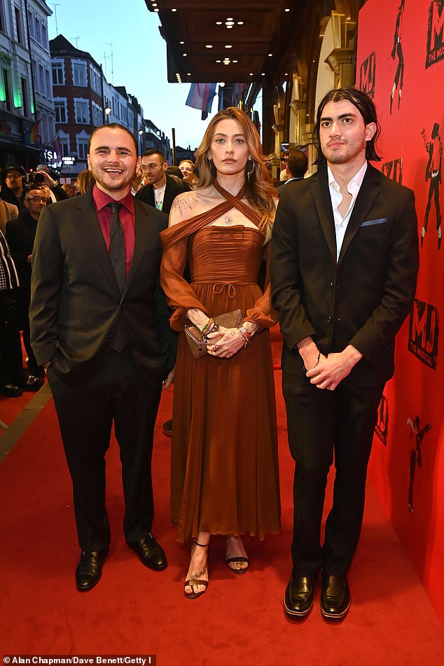 Paris pictured with her brothers Prince, 27, and Bigi, 22, at the press night performance of MJ: The Musical at London's Prince Edward Theater in March