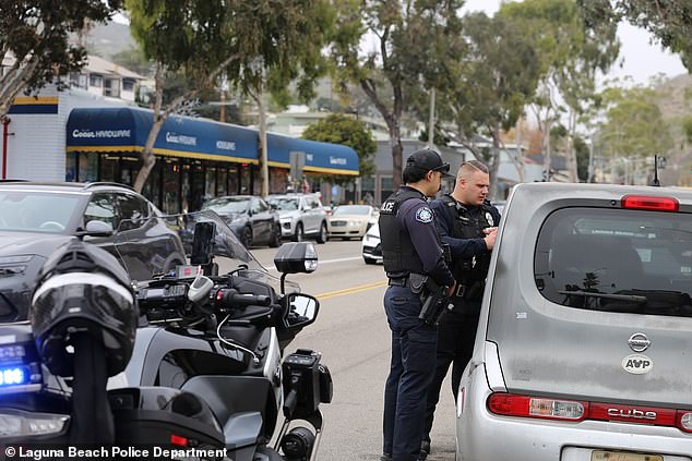 Police officers at the scene of the DUI incident in Laguna Beach