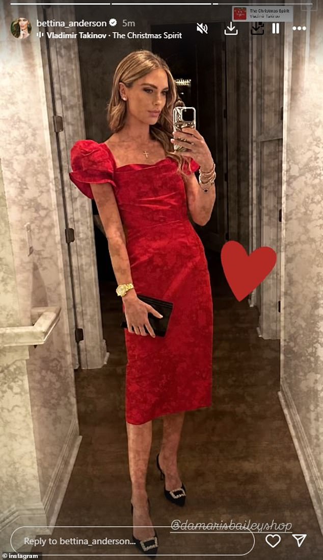 Anderson, 38, stunned in a bright red dress at the Trump family Christmas at Mar-a-Lago. She was not seen in her boyfriend's photos on Saturday