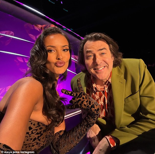 She also added a glamorous selfie with fellow judge Jonathan Ross, who cut a dapper figure in an olive green blazer and funky red and white shirt.