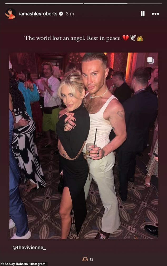 Meanwhile, Pussycat Doll star Ashley captioned a photo of herself and The Vivienne in happier times, writing: 'The world has lost an angel, rest in peace'