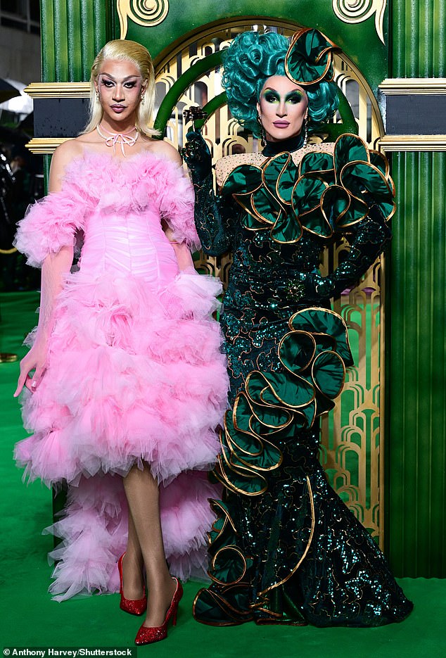 The Vivienne (R) is pictured with Tia Kofi (L) at the Wicked premiere in London in November