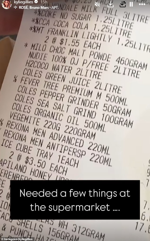 She then held up her endless receipt to show the long list of items she had purchased after visiting the store for 