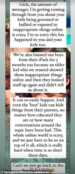 This isn't the first time Hayley's children have been exposed to shocking online interactions. Moments after telling what happened to Valentina, the mother of four said she also had to confiscate her two sons' iPad