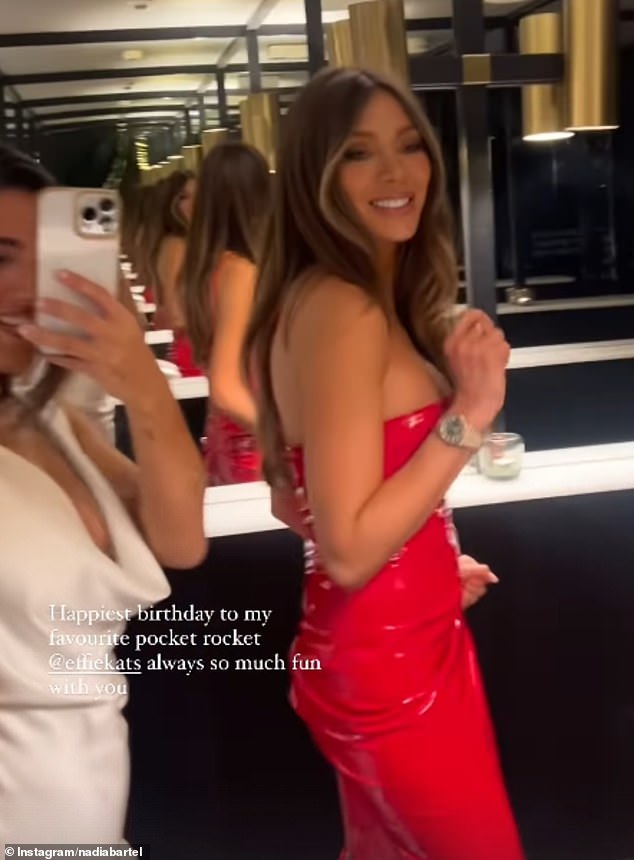 Jimmy Bartel's ex-wife took to Instagram on Sunday to share a video of herself wearing a skimpy red PVC dress as she danced seductively