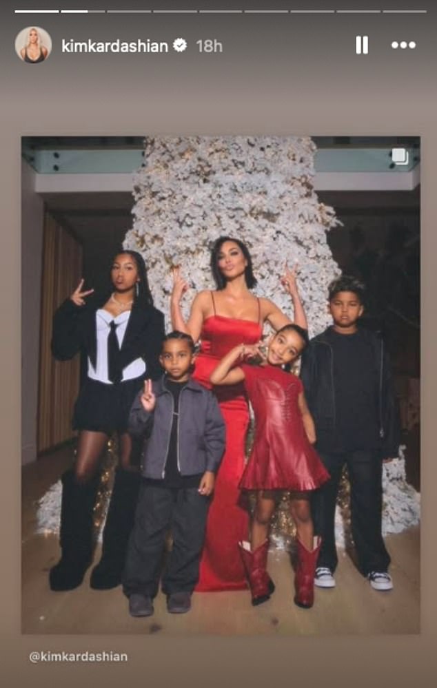 Kim recently shared photos of herself with her children North, 11, Saint, nine, Chicago, six, and five-year-old Psalm, who she shares with ex Kanye West - at her family's Christmas party