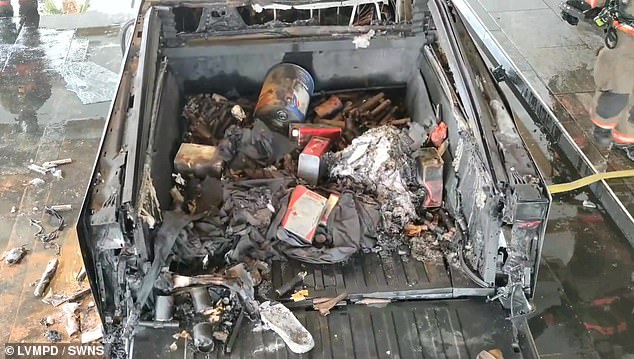 The contents of the Cybertruck's container, where the bomb was stored and detonated