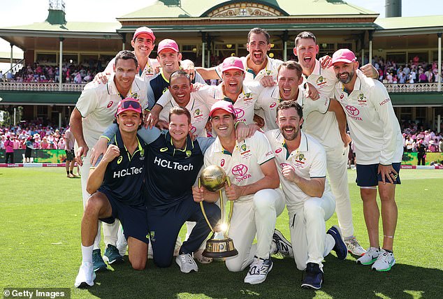 Australian skipper-captain Pat Cummins and his team (pictured together after the series win in Sydney) have branded themselves as one of the country's best ever sides