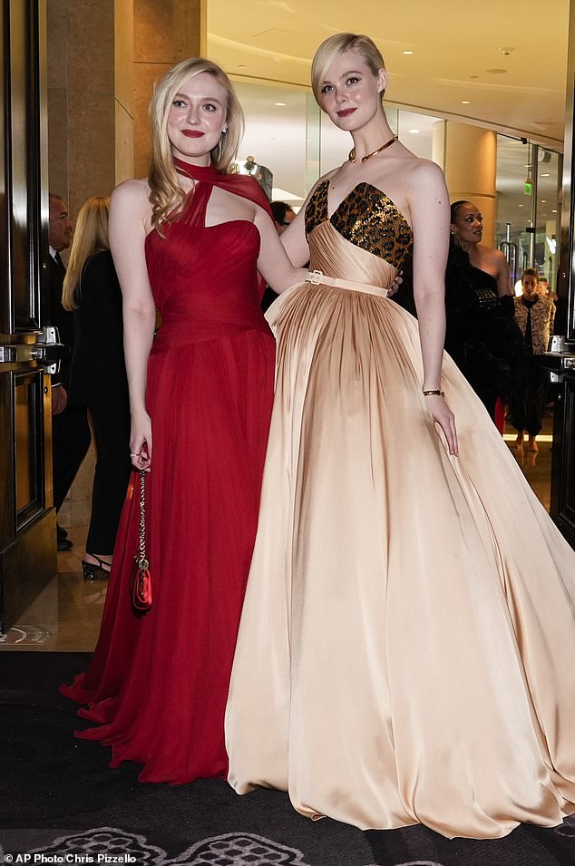 The former child stars – aged 30 and 26 – posed in stunning red and gold dresses at the annual ceremony where the Hollywood Foreign Press Association honors the best of film and TV