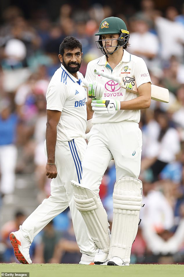 However, his confident personality saw him become the target of spirited sledding by the visitors - including Jasprit Bumrah (pictured) - after he failed to replicate his Boxing Day magic as the action moved to the SCG