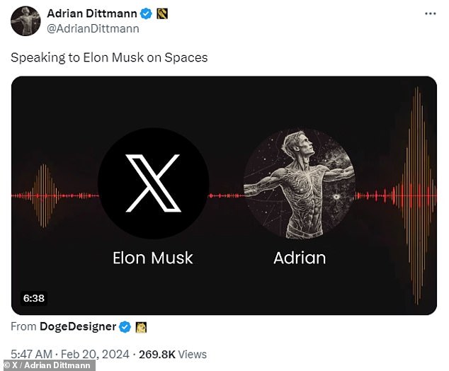 The pair appeared on Spaces to directly address the claim that Adrian was an alt account of Musk