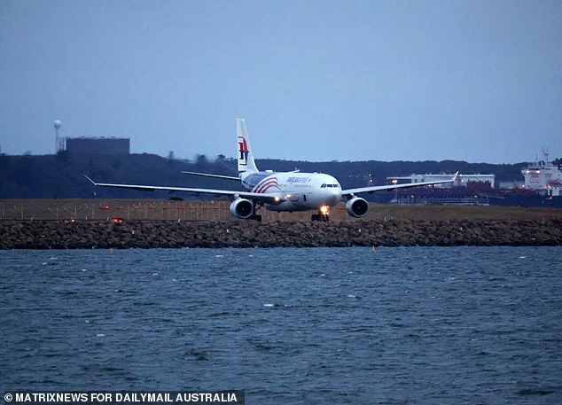 Malaysia Airlines MH122 Airbus-A330 is pictured at Sydney International Airport on August 14, 2023