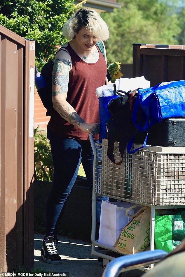 The now 32-year-old perpetrator showed off a new look and a creepy prison tattoo as he walked out of the Bolwara Transitional Center at Emu Plains Women's Prison at 9.30am on Monday.