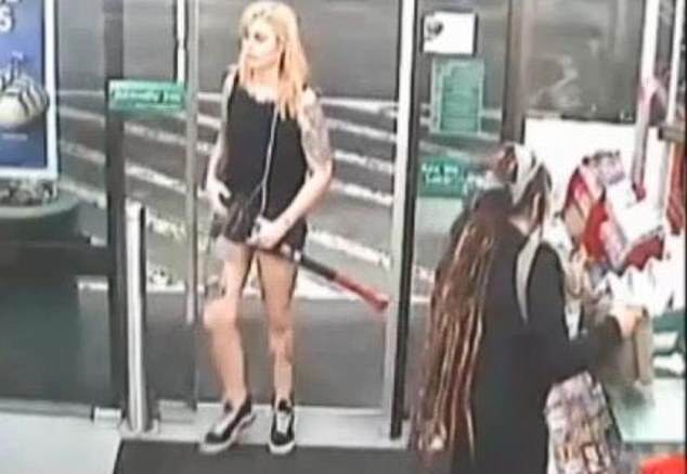 Amati is caught on CCTV casually walking into the Enmore petrol station with a 2kg ax and an 18cm knife hidden in her back pocket at 2.20am on January 6, 2017