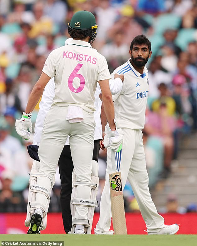 Notably, Konstas (left) collided with Jasprit Bumrah (right) during the Sydney Test match