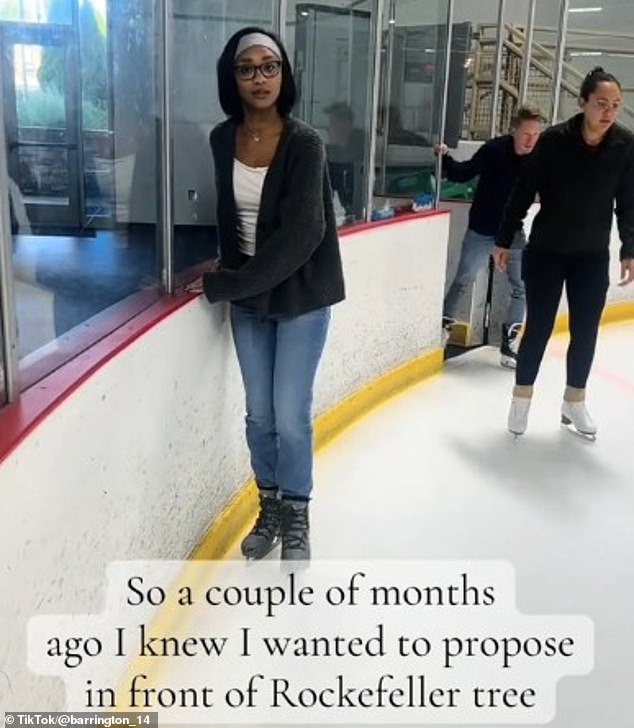 Barrington Dave, 29, from Dallas, Texas, explained on TikTok that he wanted to propose to his girlfriend, Kennedy Kinnard, at the ice skating rink in front of the dazzling Rockefeller tree