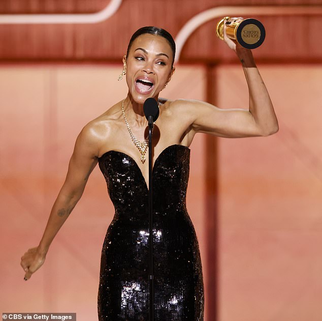 Zoe Saldana won the award for Best Supporting Actress in Emilia Pérez, a musical thriller about a drug cartel boss who wants to turn into a woman (a standard coming-of-age story).