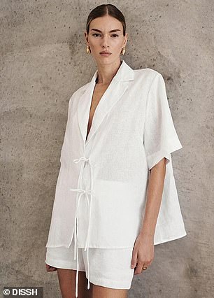 Pictured: Dissh Emelia White Linen Wrap Shirt, which costs $119.99