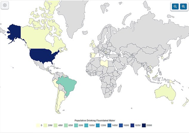 Far more counties in the US are fluoridating their water than any other country in the world, according to National Population Review data for the year 2024