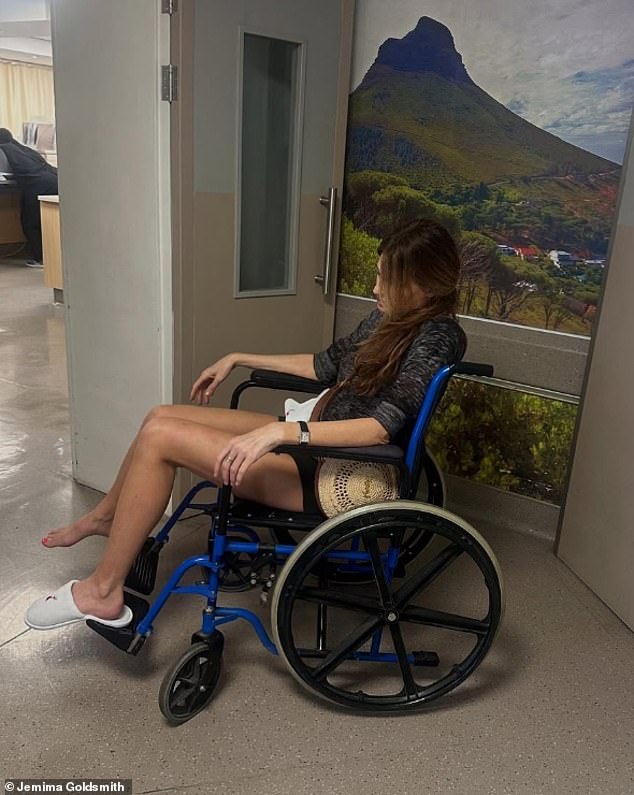 The film producer, 50, revealed she was rushed to hospital after walking to the top of Cape Town's Lion's Head, which is 600 meters above sea level, before 'tumbling' on the way back down.