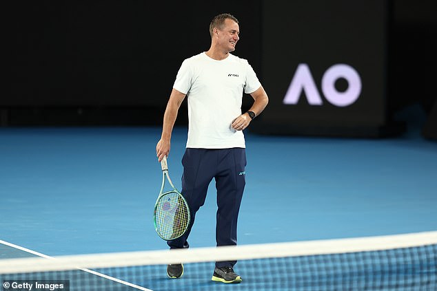 Hewitt (pictured in Melbourne this week ahead of the Australian Open) made the call despite Kyrgios making headlines for what many fans interpreted as an attack on his son Cruz