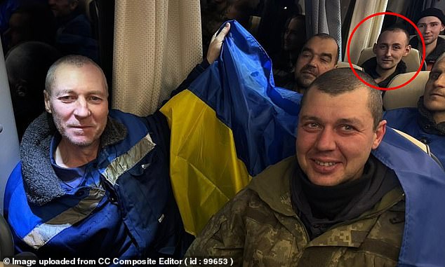 Roman Biletskiy Jr., a Ukrainian soldier who has been a Russian prisoner of war for more than two years, was finally released last week in a prisoner exchange. He is depicted on a bus with dozens of other prisoners of war