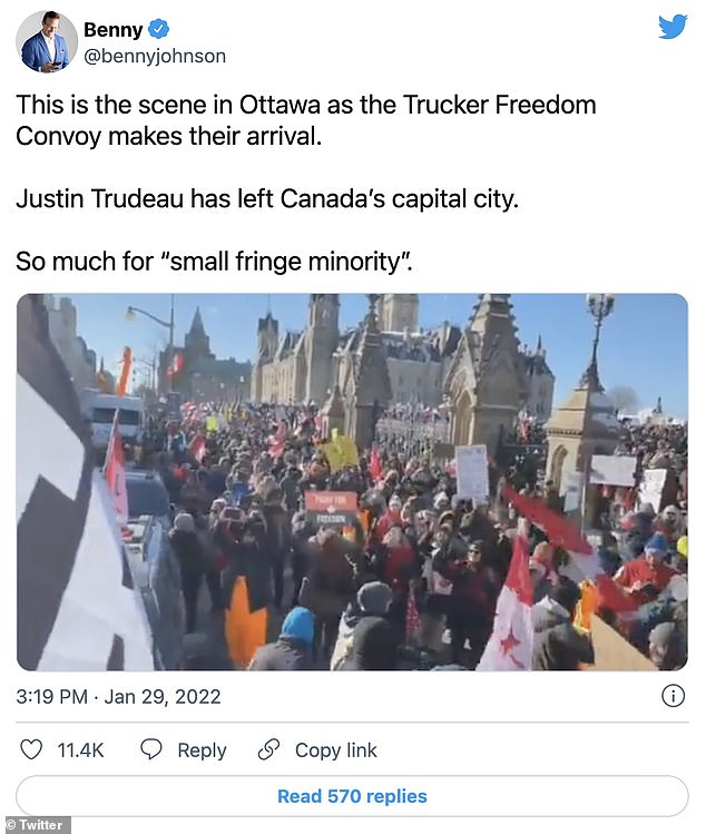 Trudeau had called the tens of thousands of truck drivers and other dissenters heading to the capital a 