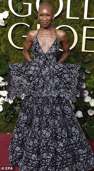 Cynthia Erivo is pictured at the 2025 Golden Globes