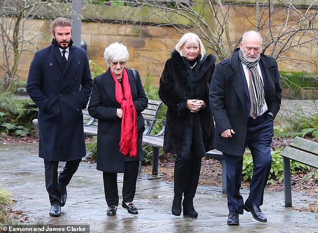 David Beckham attended the funeral with his mother Sandra and family to pay his respects