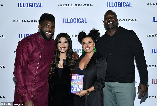 Taylor (second from right) is pictured at the launch party for Emmanuel Acho's (left) 2022 book